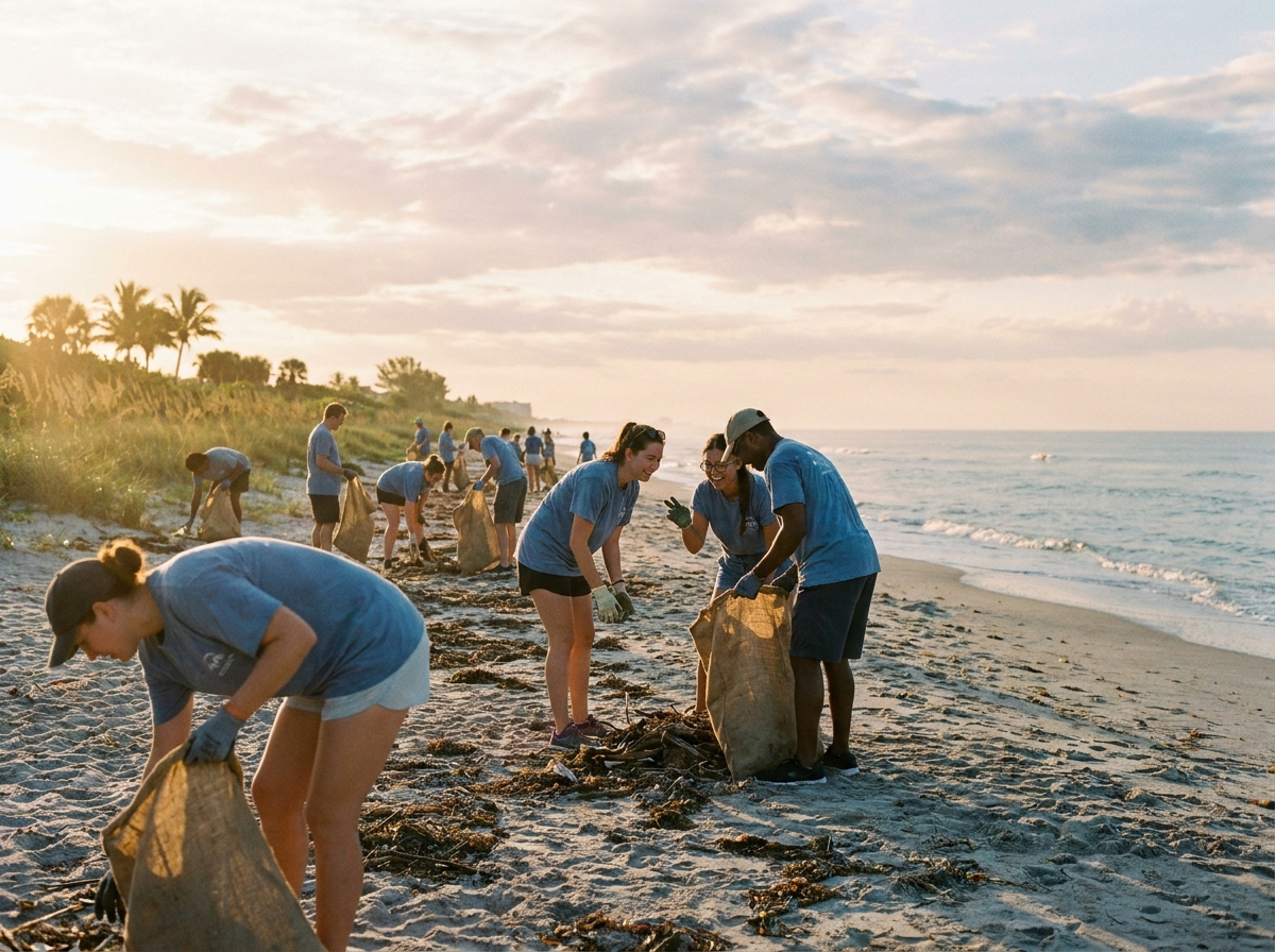 Volunteers cleaning the beach