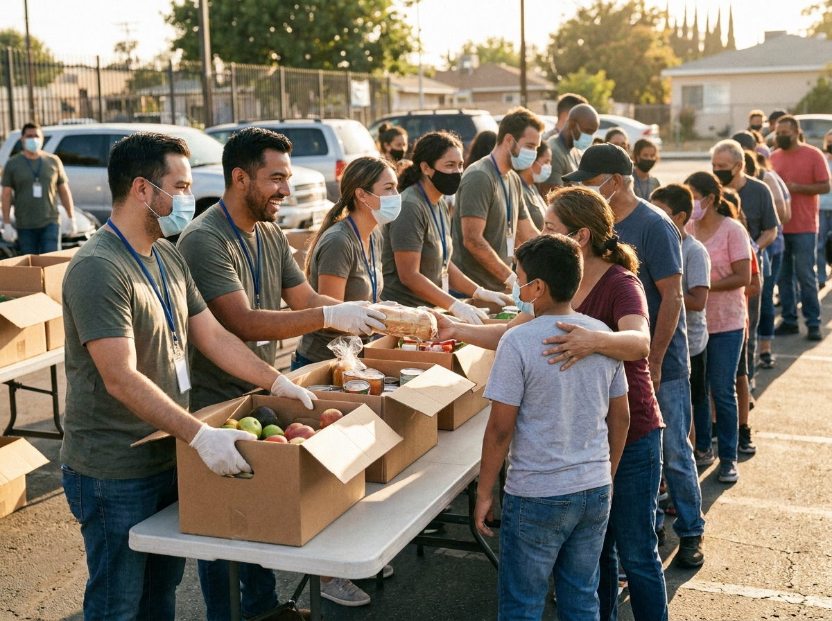 Volunteers distributing food